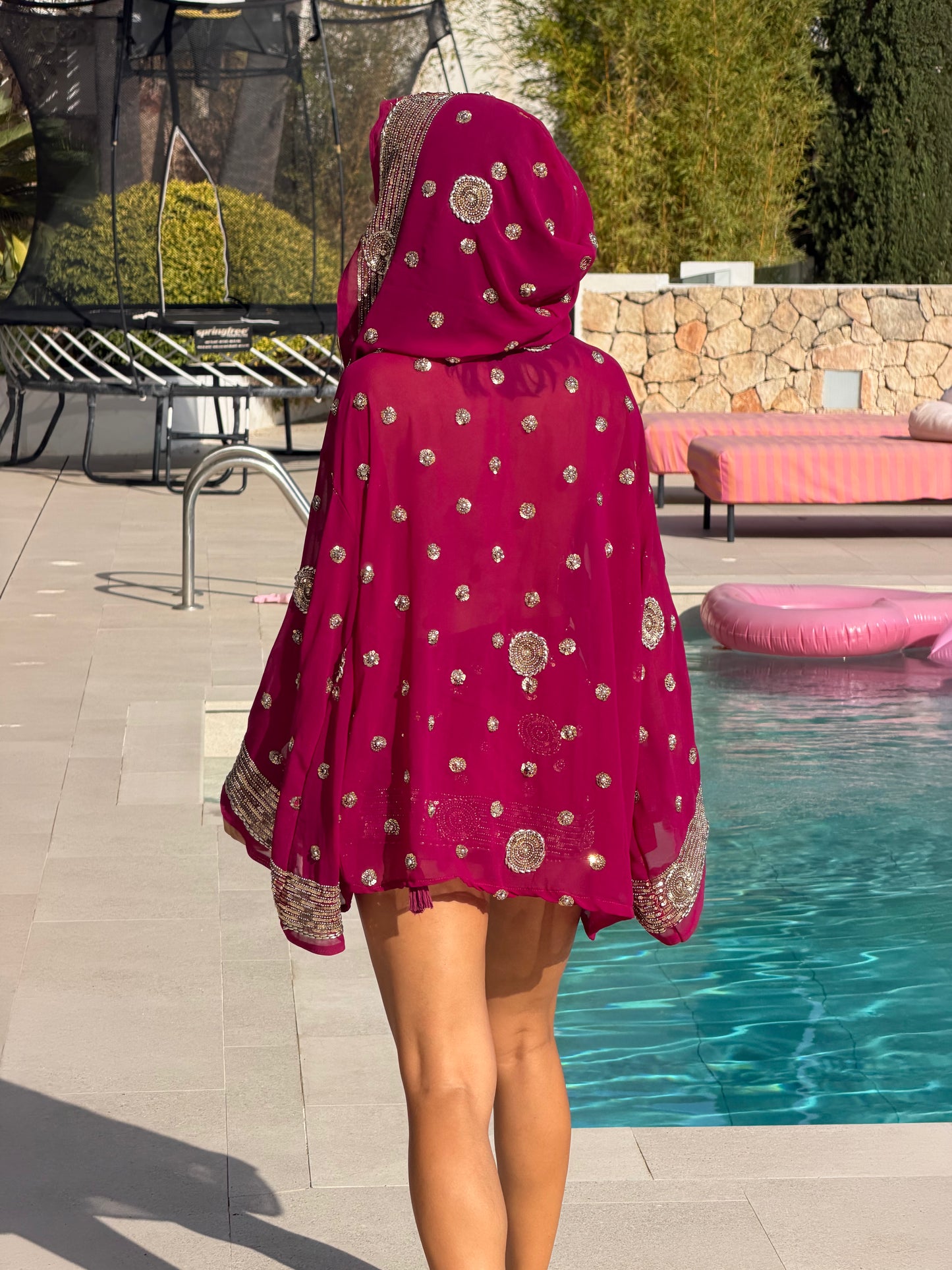 Fushia MERMAID Wrap Set — Vintage Saree Skirt & Hooded Kimono Duo