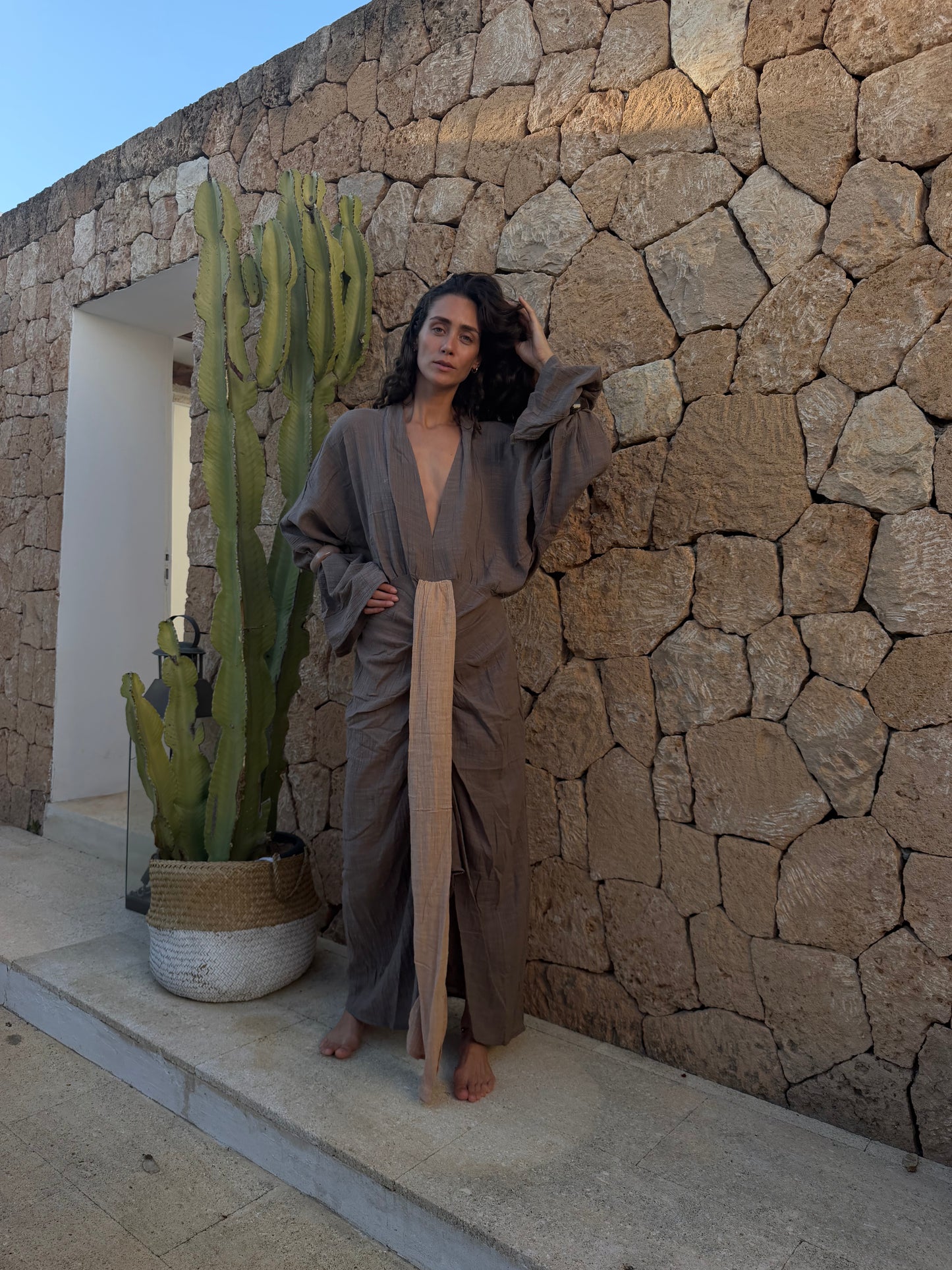Women's breathable cotton kaftan designed for resort wear and summer travel