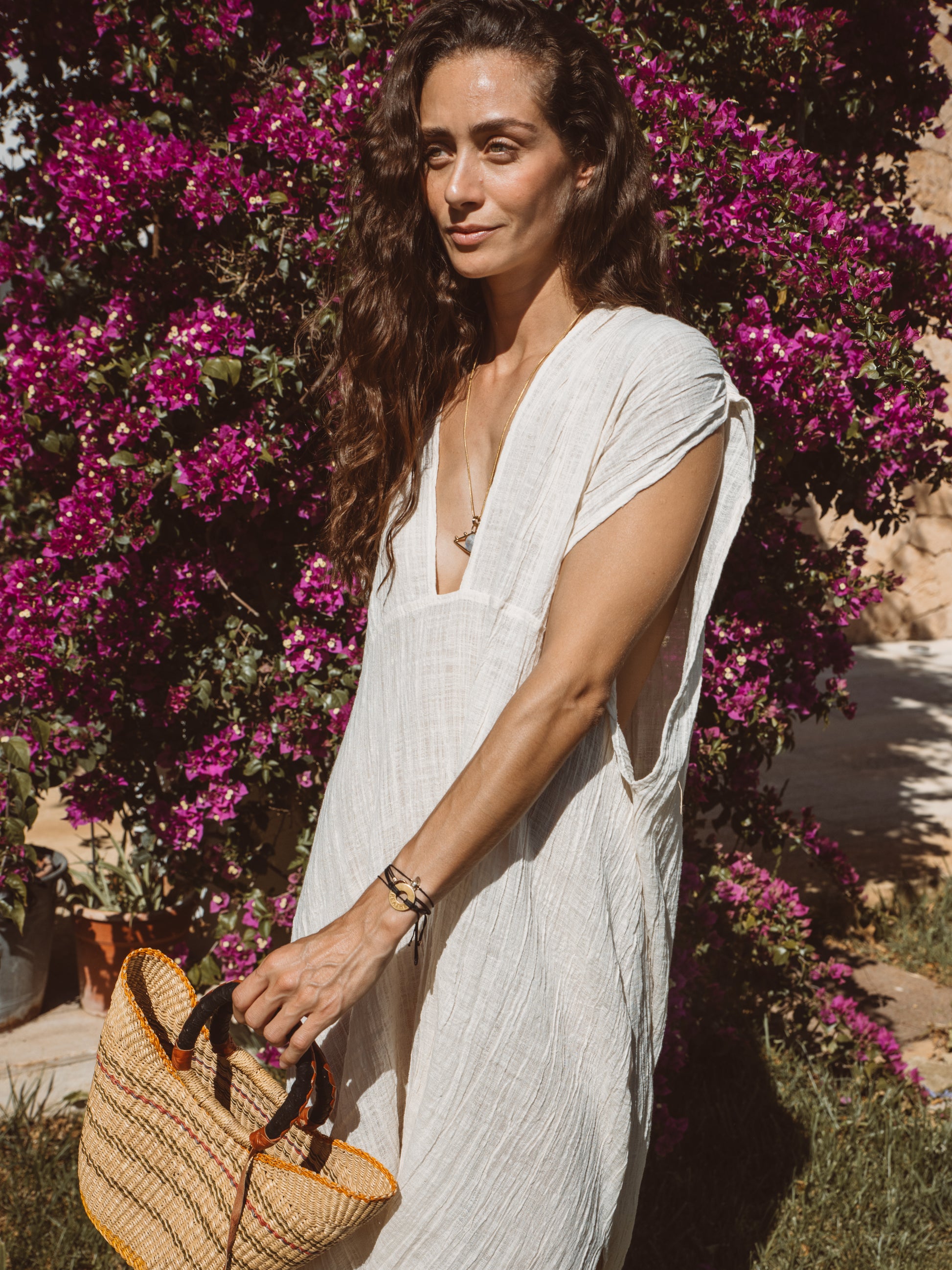 Women's bohemian bamboo cotton dress with relaxed oversized silhouette