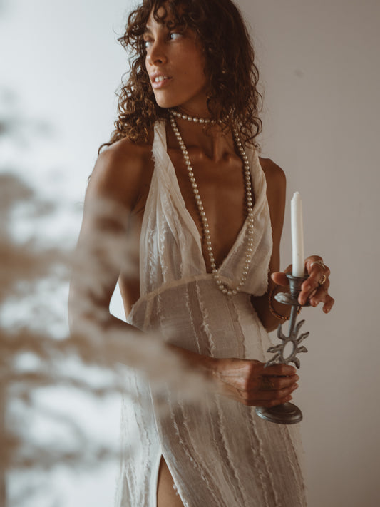 FLOW bamboo open back dress with lightweight flowing silhouette