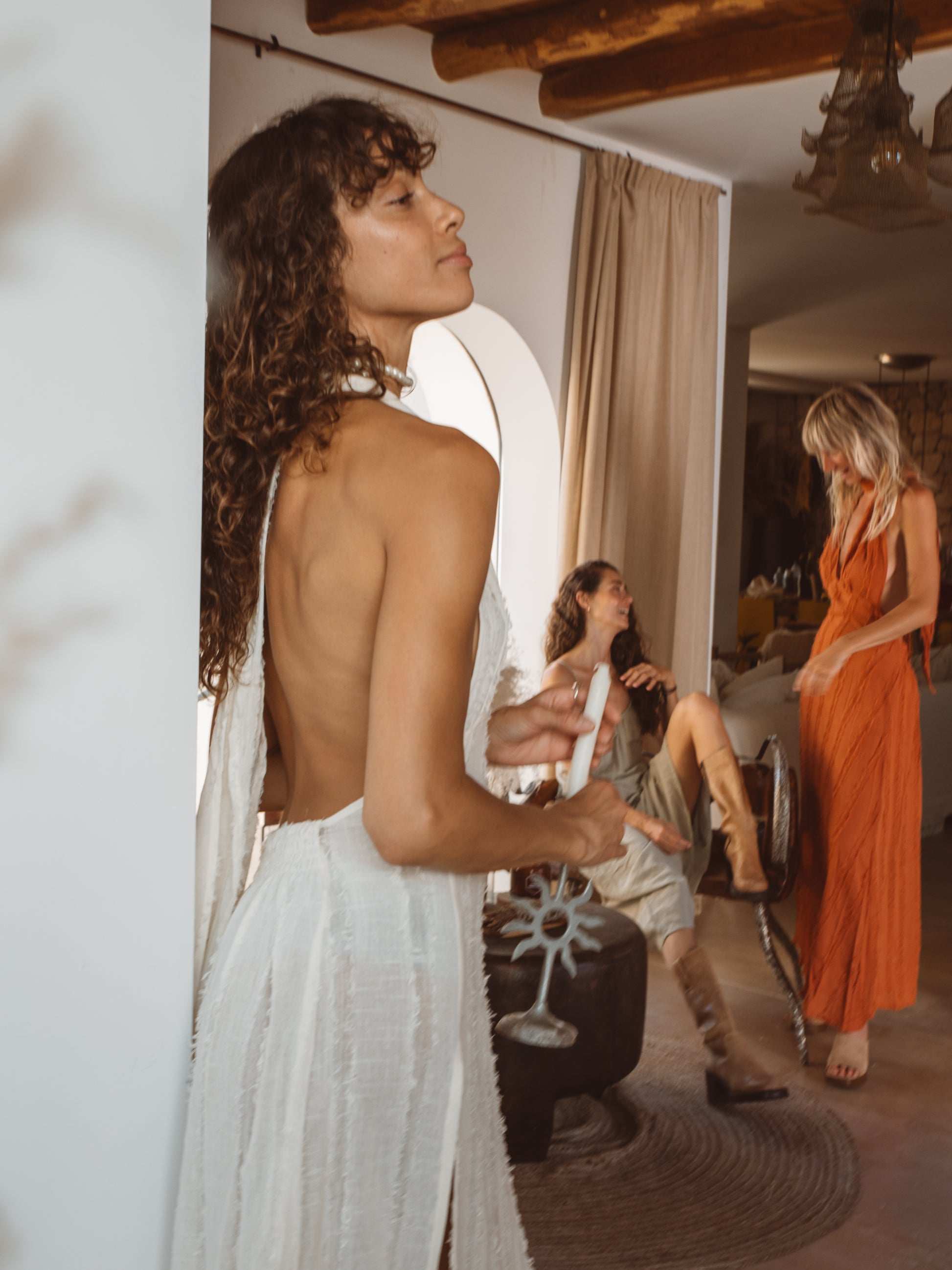 Women's bohemian bamboo dress designed for resort and beach vacations