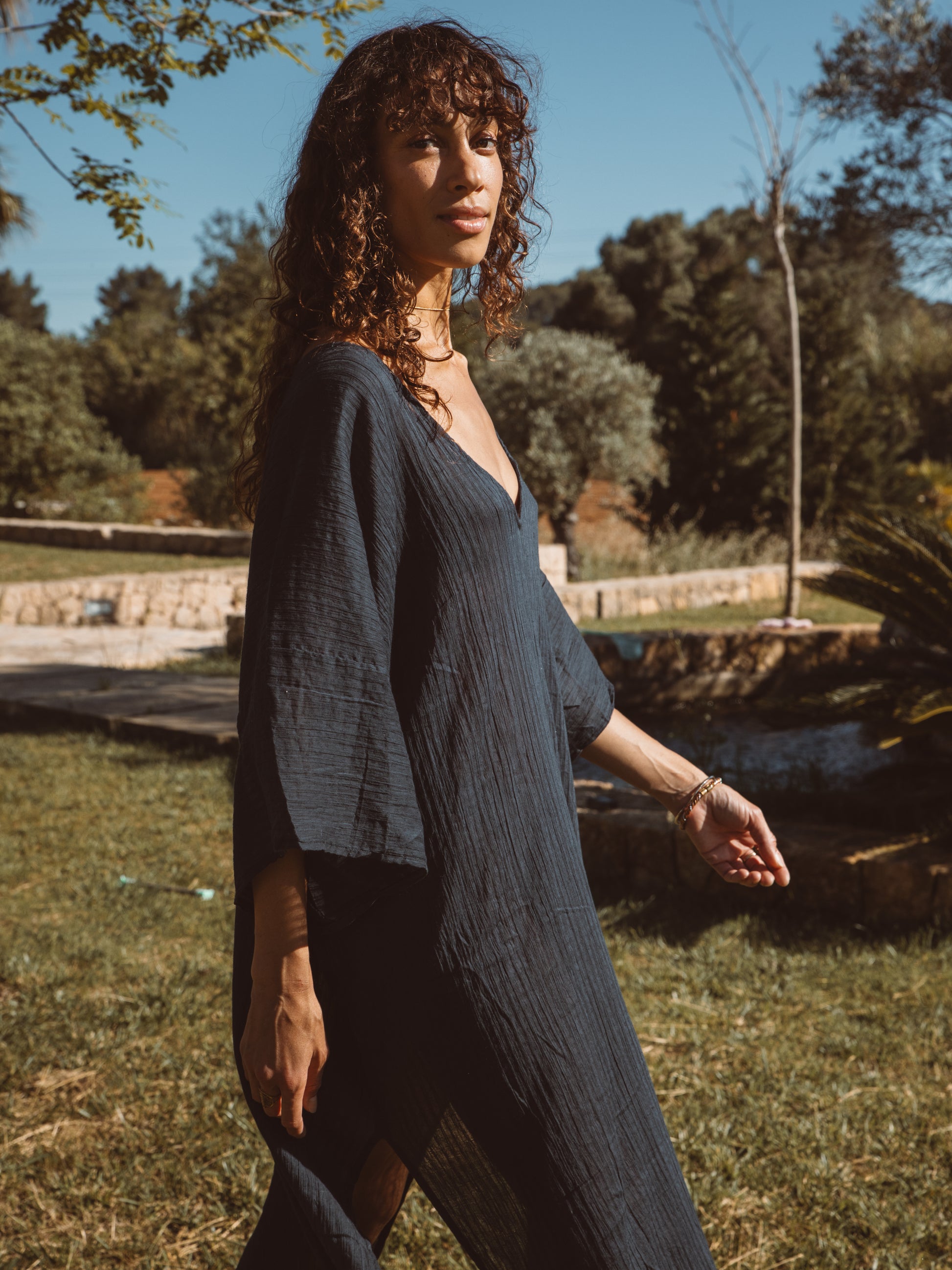 Elegant oversized kaftan for coastal vacations, travel, and warm-weather style