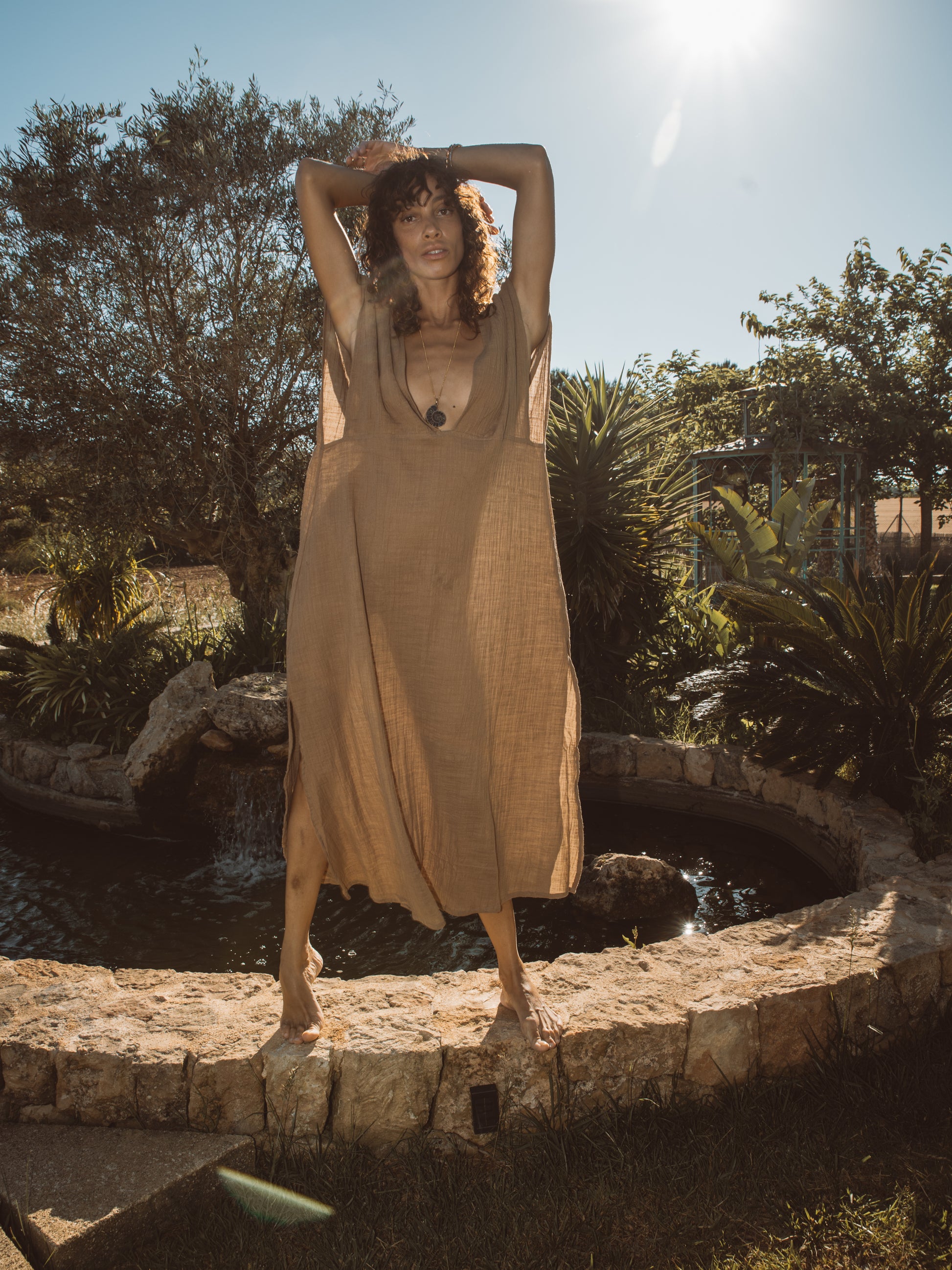 Lightweight NOMAD resort dress crafted from soft bamboo cotton blend
