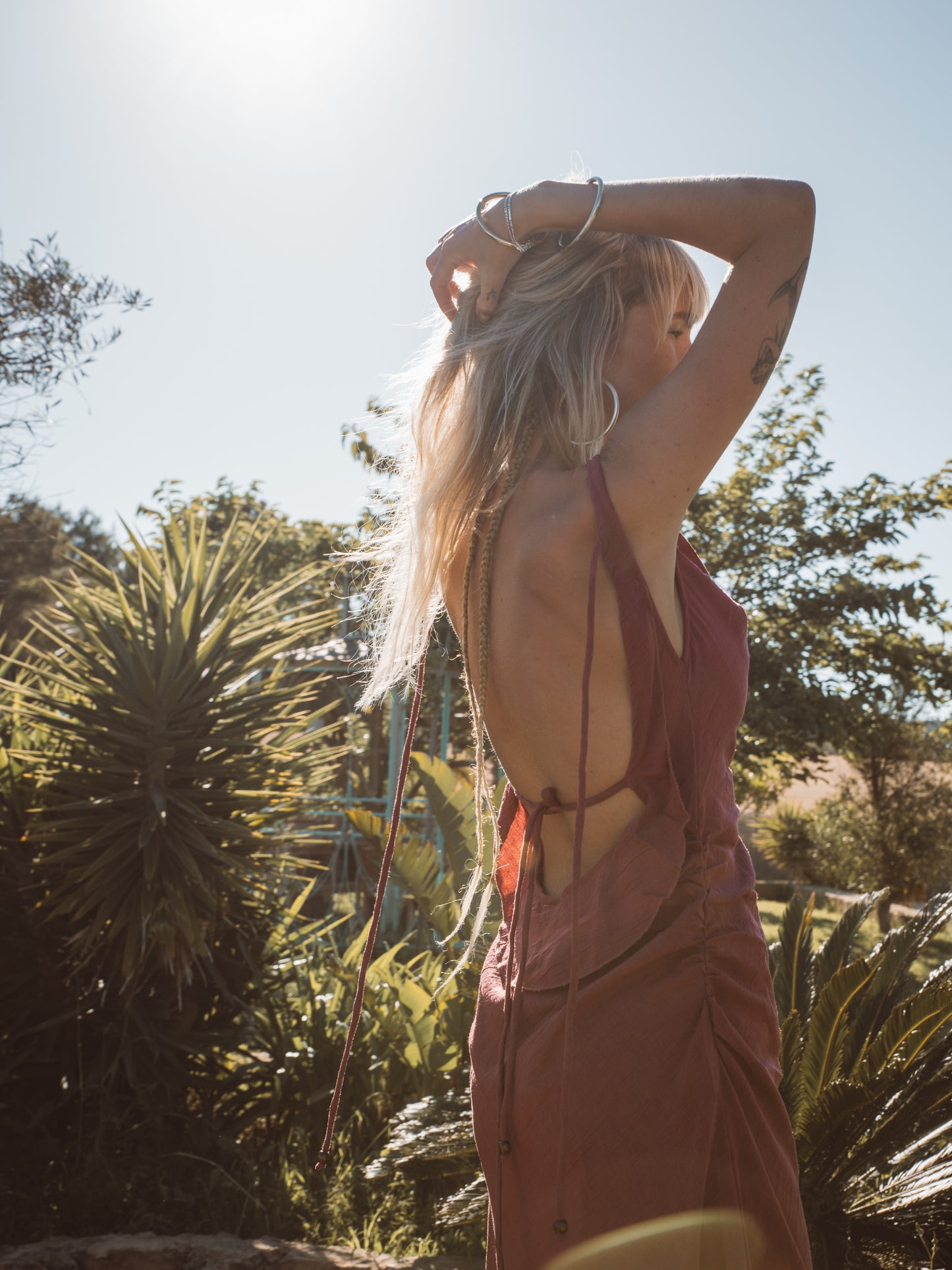 FUEGO SUAVE open back dress with deep slit in soft stretch viscose