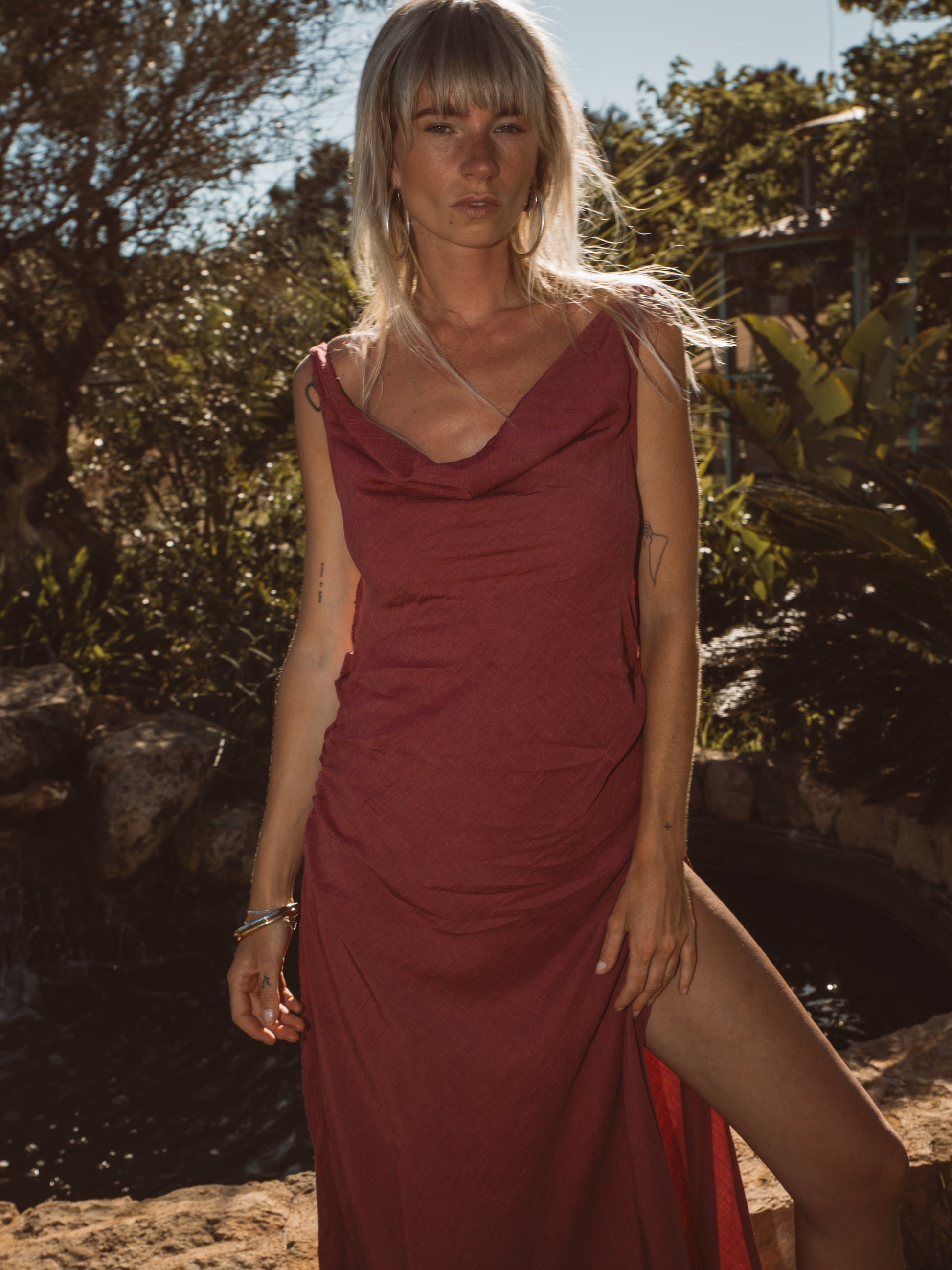 FUEGO SUAVE open back dress with deep slit in soft stretch viscose