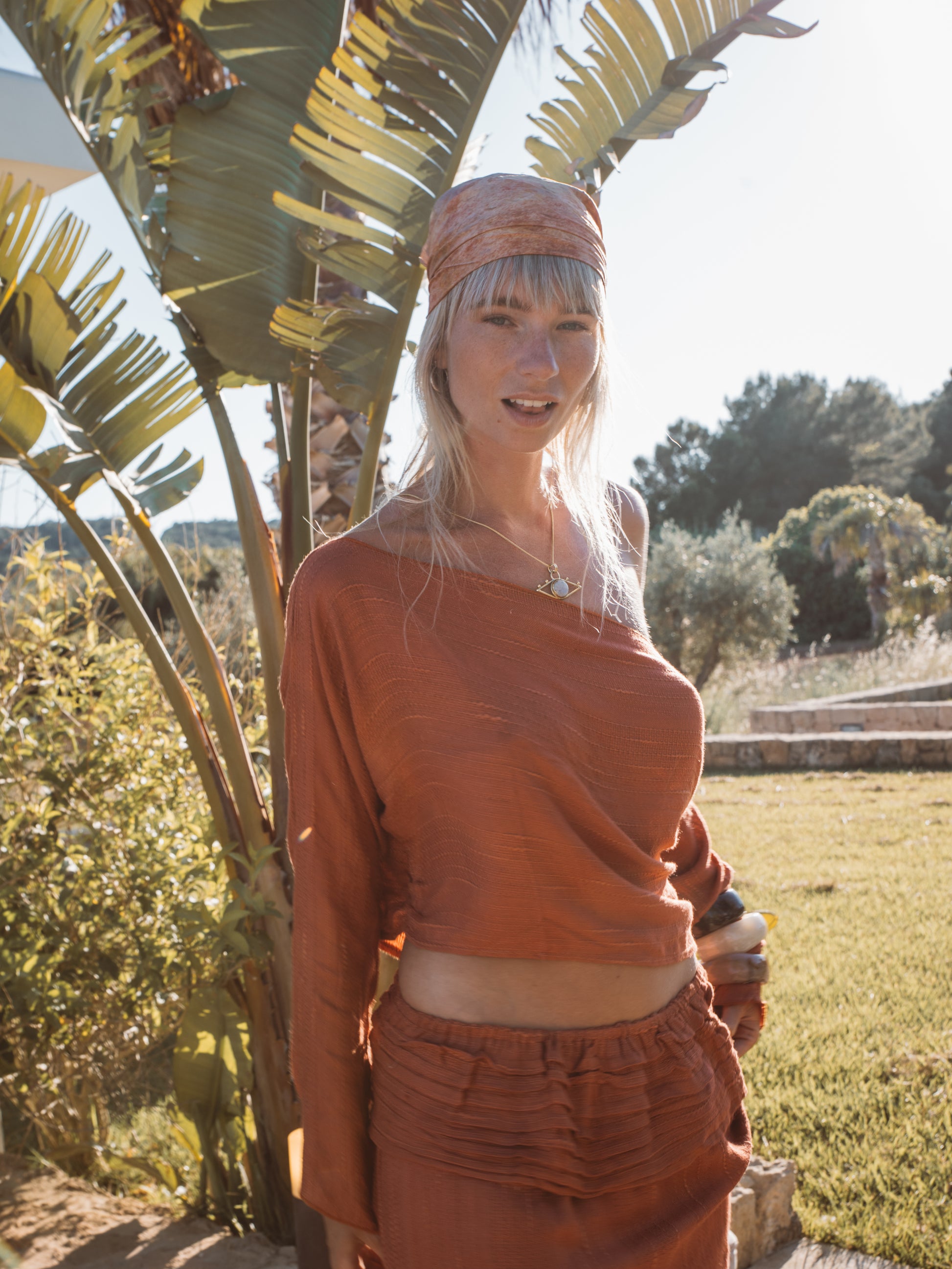 TIERRA long sleeve knit top and flowing maxi skirt set for women