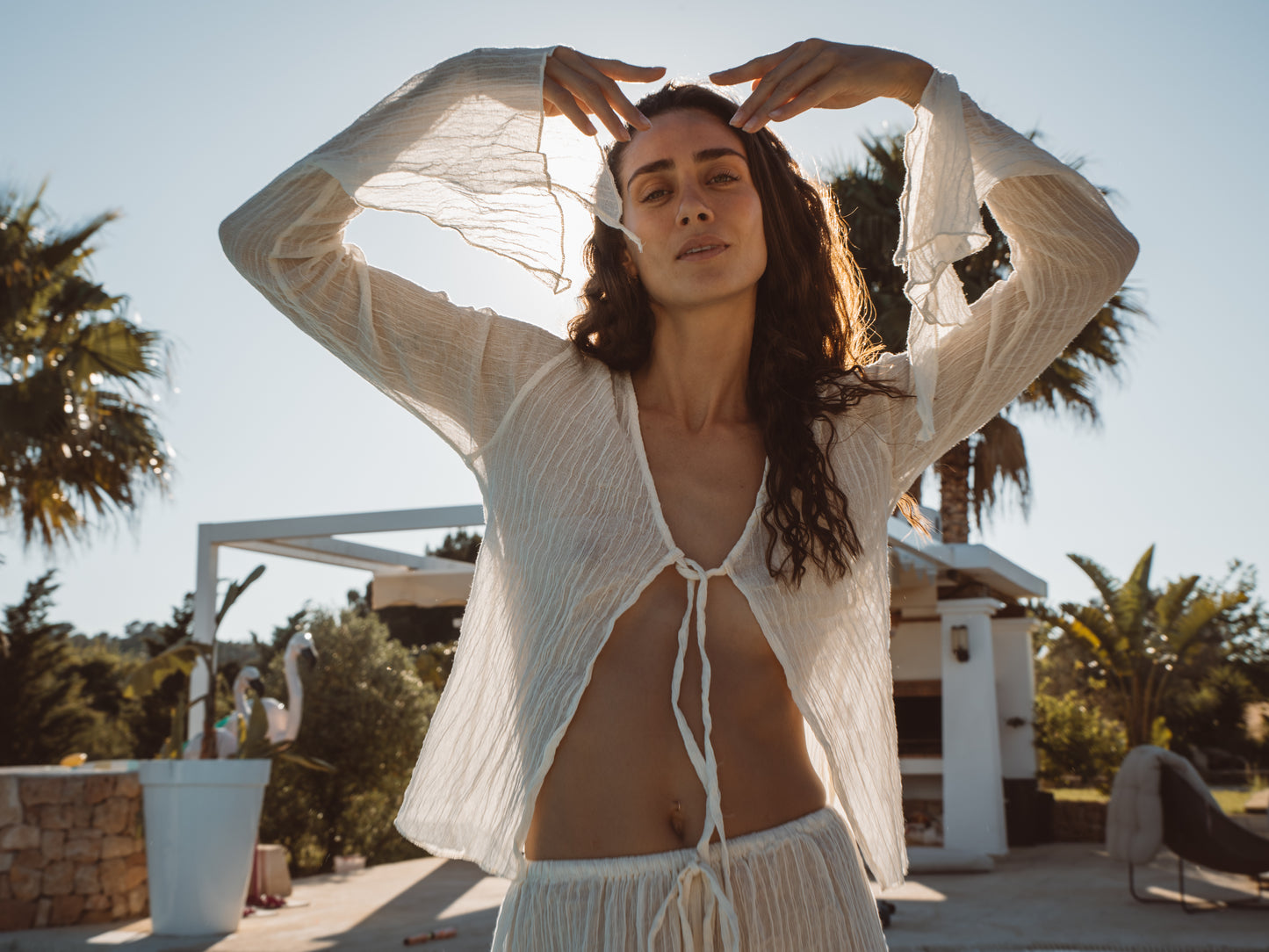 Women's lightweight hemp matching set in Natural White for summer wear
