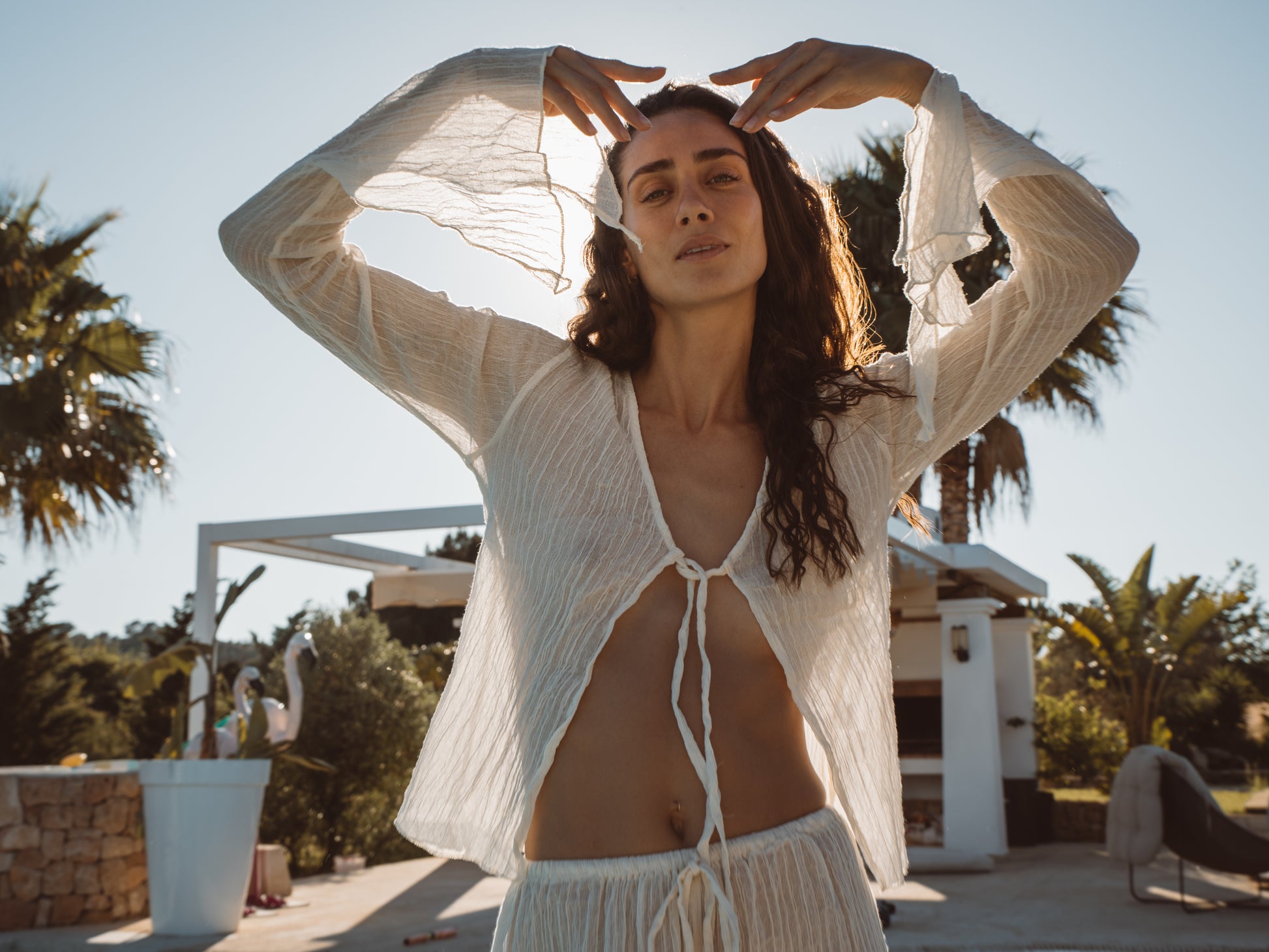 Women's lightweight hemp matching set in Natural White for summer wear